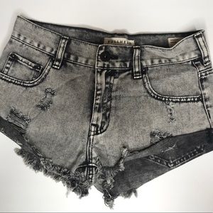 Juniors Bullhead Distressed Grey Denim Shorts